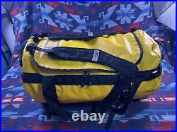 NORTH FACE Base Camp Duffel Bag Backpack Yellow Waterproof Vtg Large Carry On