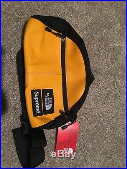 NWT Supreme THE NORTH FACE Leather Lumbar Pack Waist Bag Yellow 100% AUTHENTIC