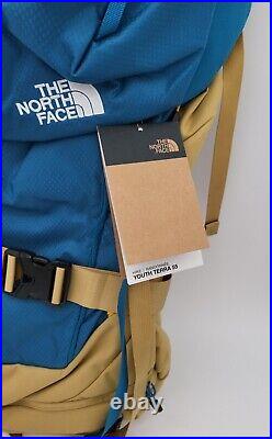 The North Face Banff Blue Youth Terra 55 L Hiking Camping Backpack Tan Woods New