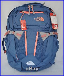 The North Face Women's Recon Backpack in Coastal Fjord Blue Feather Orange NEW