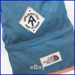 Vintage The North Face 70s 80s Blue Backpack with Brown Label Leather AT Patch