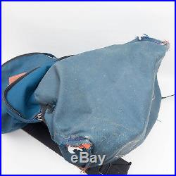 Vintage The North Face 70s 80s Blue Backpack with Brown Label Leather AT Patch