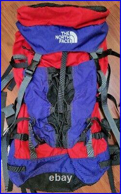 Vintage The North Face Backpack Hiking Camping Internal Frame Red Blue Blk REG