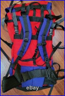 Vintage The North Face Backpack Hiking Camping Internal Frame Red Blue Blk REG