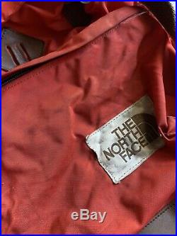 Vintage The North Face, Original Brown Label Backpack, Red, Leather, RARE