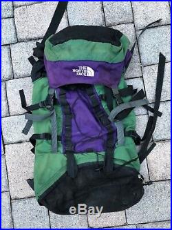 Vintage The North Face Travelling Hiking Backpack Blue Made in USA Green Purple
