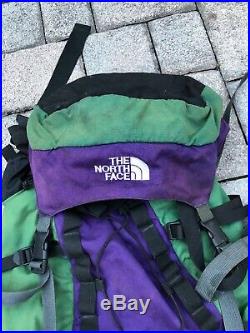 Vintage The North Face Travelling Hiking Backpack Blue Made in USA Green Purple