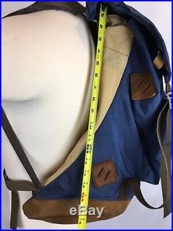 Vintage unisex North Face backpack mountaineering blue canvas leather HIKING