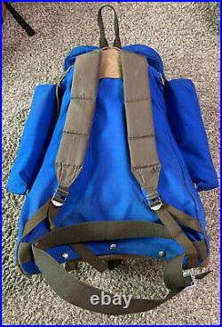 Vtg 70's The North Face Leather Bottom Day Pack Backpack Brown Tag USA Blue