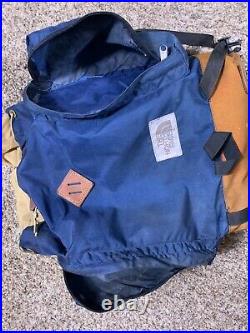 Vtg 70's The North Face Leather Bottom Day Pack Backpack USA Made Navy Blue