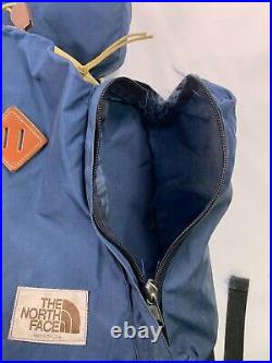 Vtg 70's The North Face Leather Bottom Day Pack Backpack USA Navy Blue Brown tag